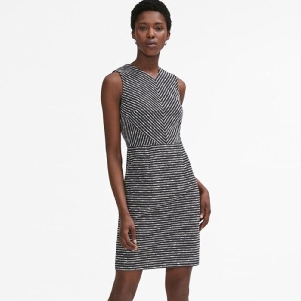 MM Lafleur Black and White Striped Sleeveless Sheath Dress
